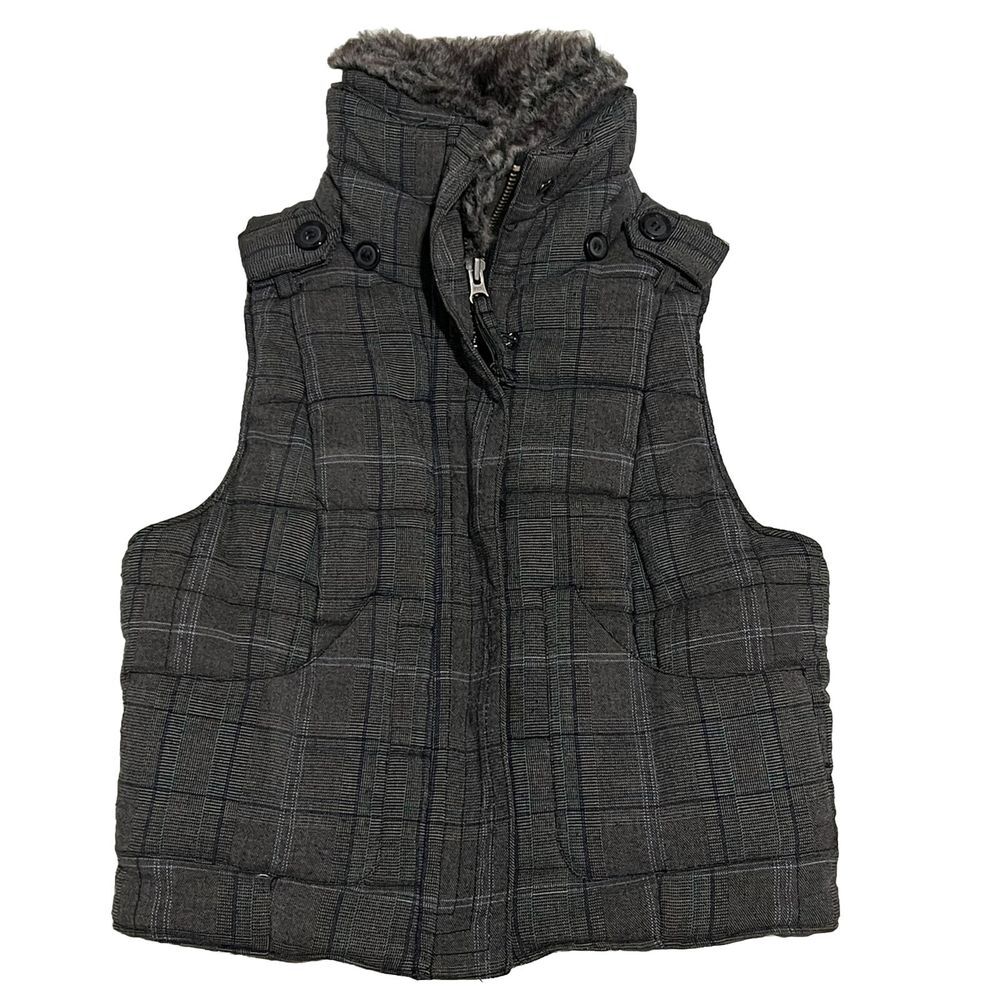 GUESS Plaid Vest Woman's Size Medium Vintage‎ 90's No Removable Fur Collar